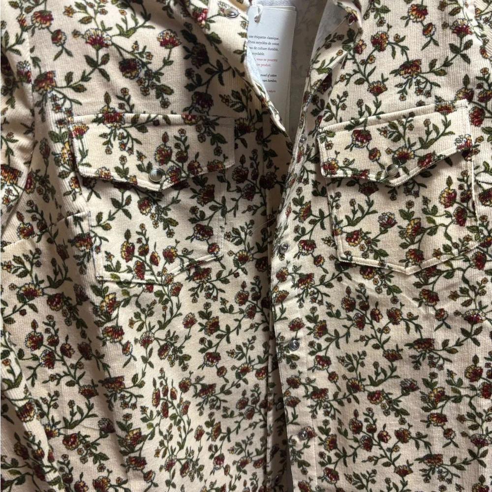 NWT Sezane Alba Miranda Ecru Print Corduroy  Button Down Shirt - Picture 2 of 3